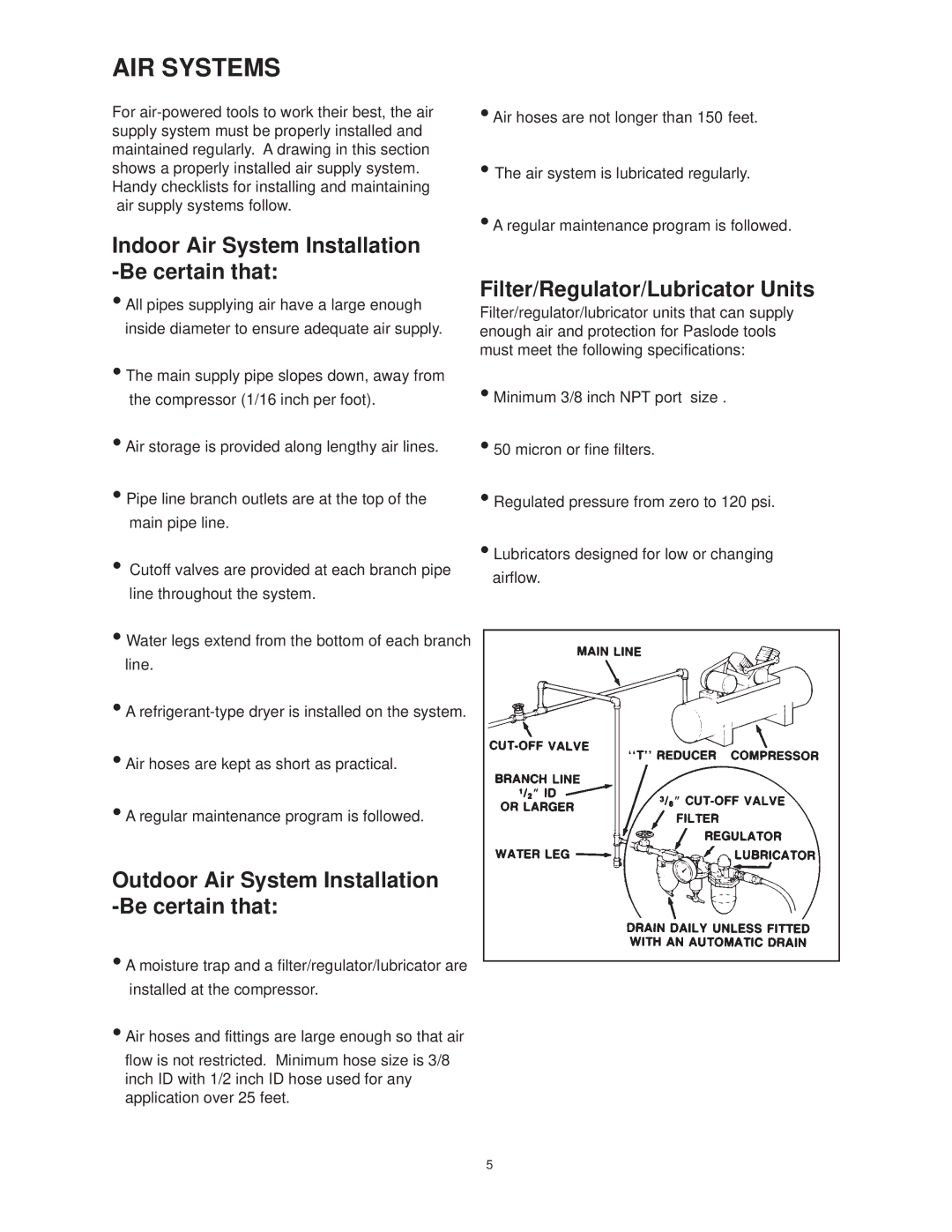 HP Paslode 403606-10 manual AIR Systems, Indoor Air System Installation -Be certain that 