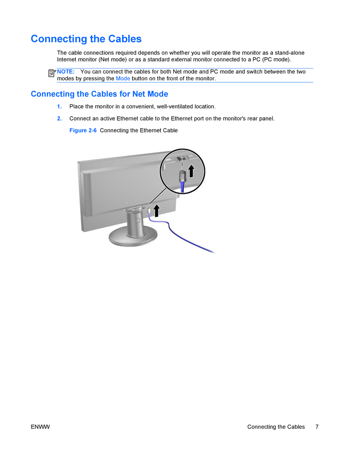 HP Passport 1912nm 18.5-inch Internet manual Connecting the Cables for Net Mode 