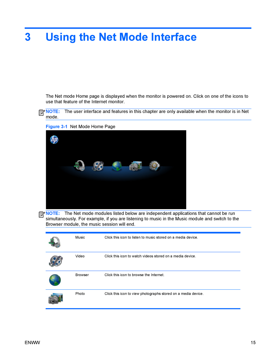 HP Passport 1912nm 18.5-inch Internet manual Using the Net Mode Interface, 1Net Mode Home 