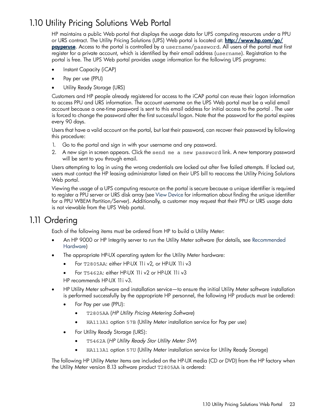 HP Pay per use (PPU) manual Utility Pricing Solutions Web Portal, Ordering 