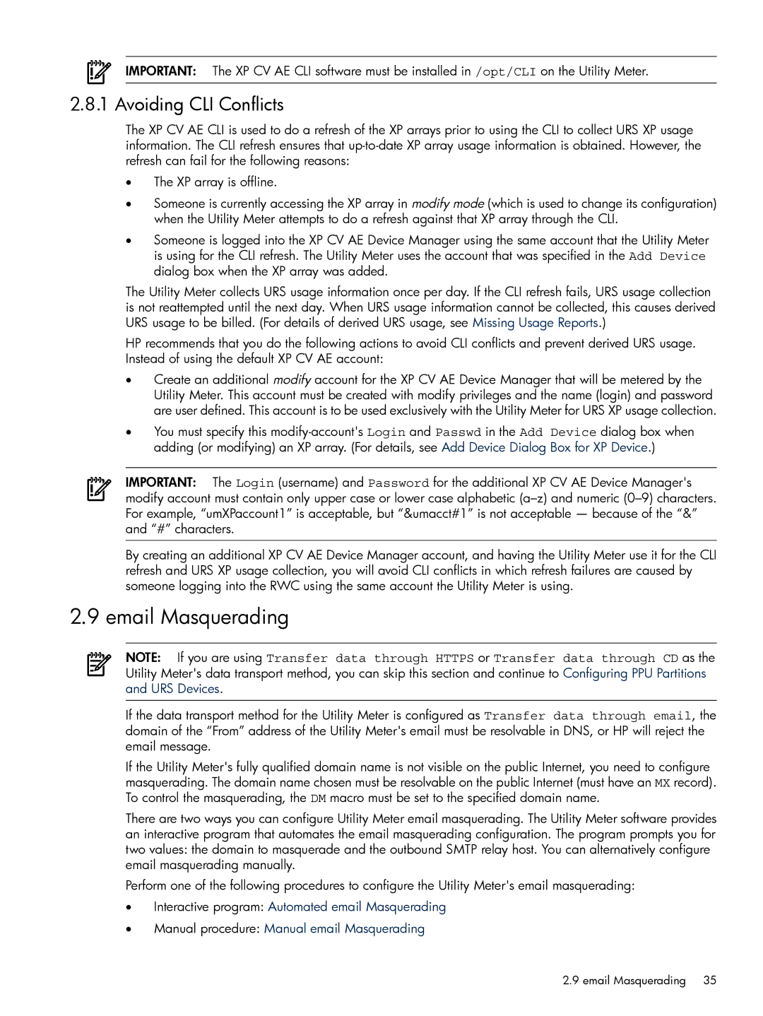 HP Pay per use (PPU) manual Email Masquerading, Avoiding CLI Conflicts 