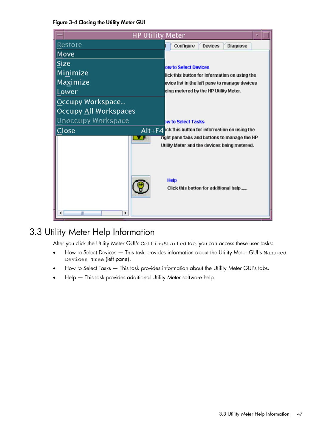 HP Pay per use (PPU) manual Utility Meter Help Information, Closing the Utility Meter GUI 