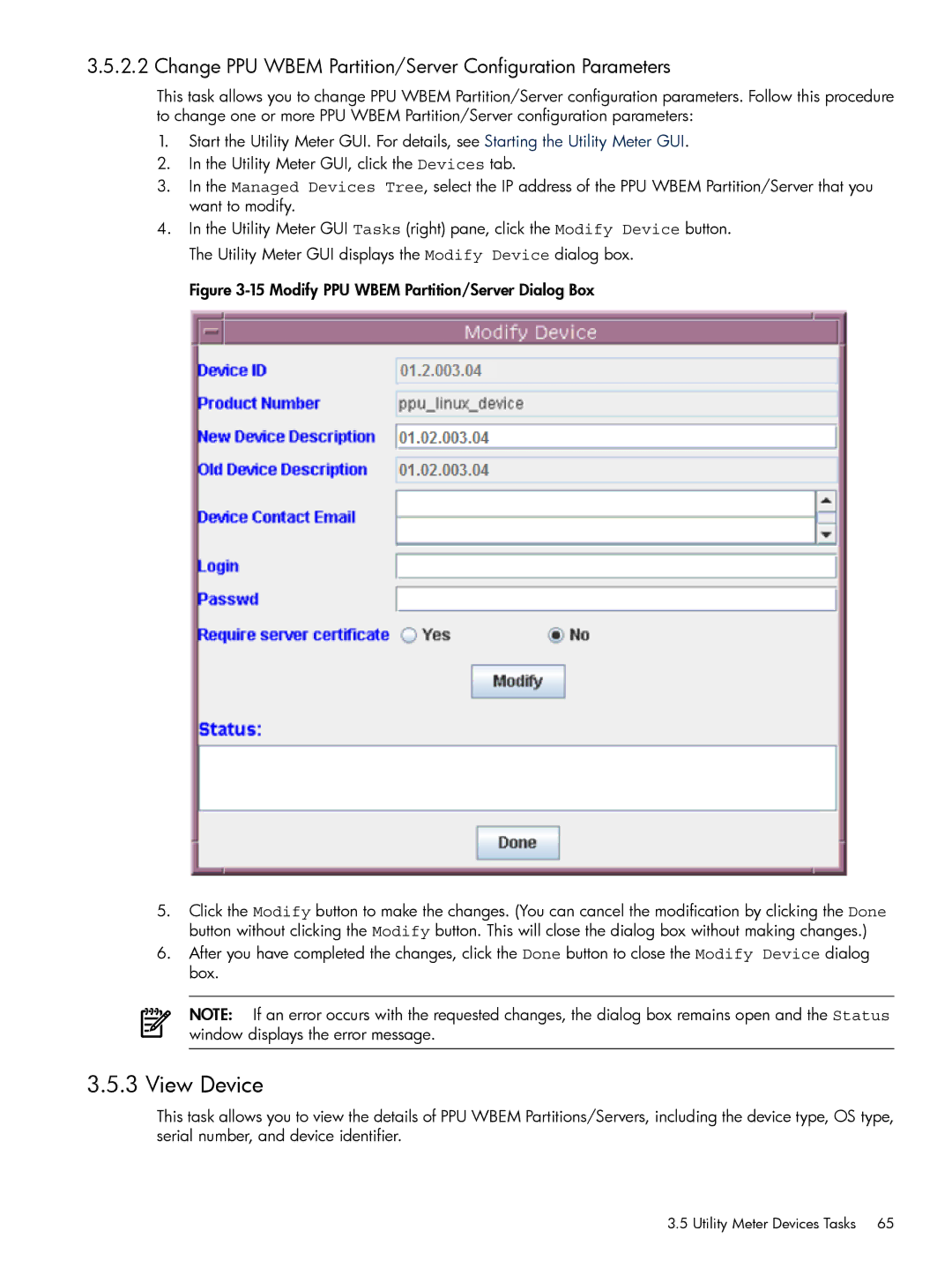 HP Pay per use (PPU) manual View Device, Change PPU Wbem Partition/Server Configuration Parameters 