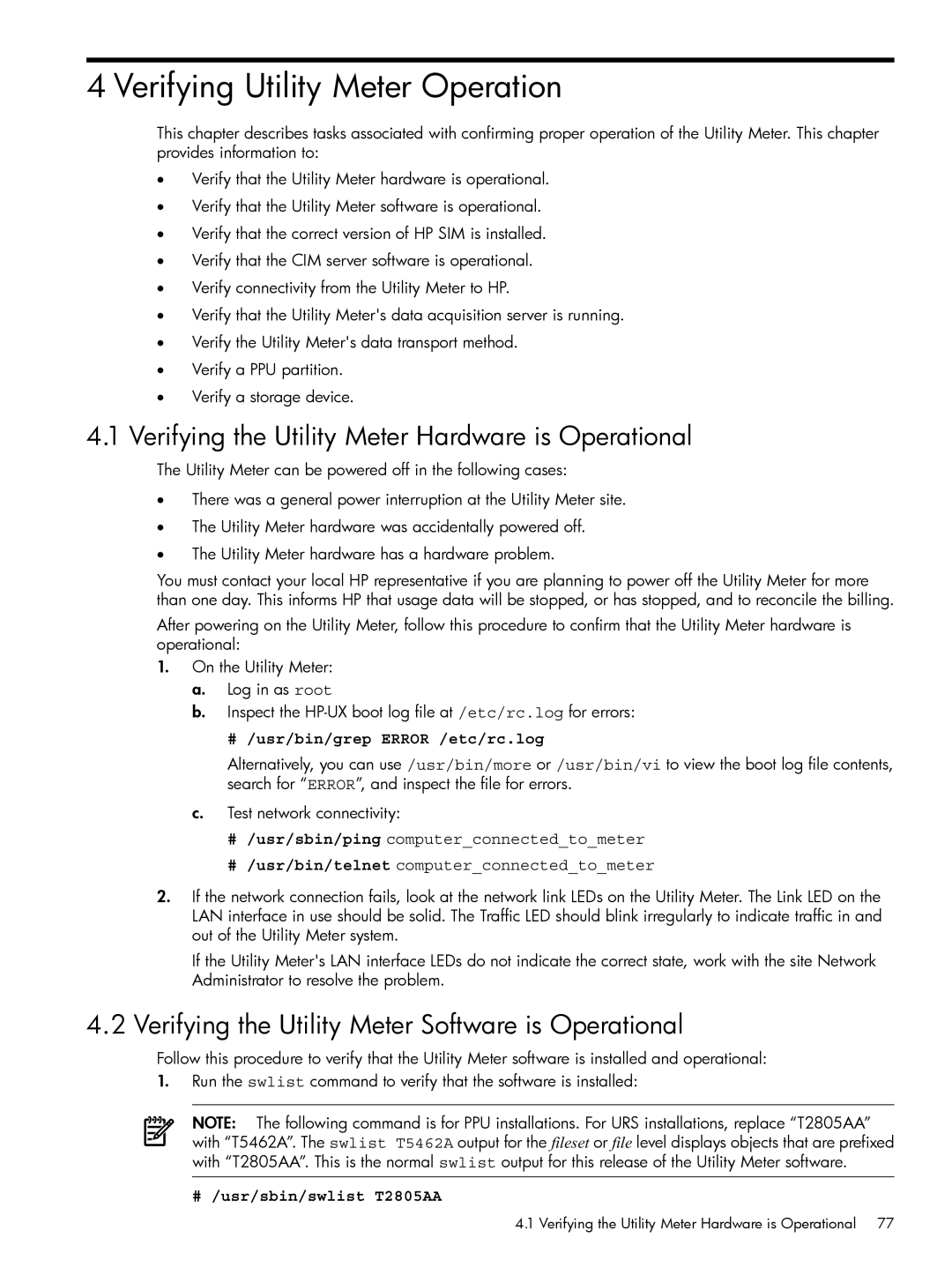 HP Pay per use (PPU) manual Verifying Utility Meter Operation, Verifying the Utility Meter Hardware is Operational 