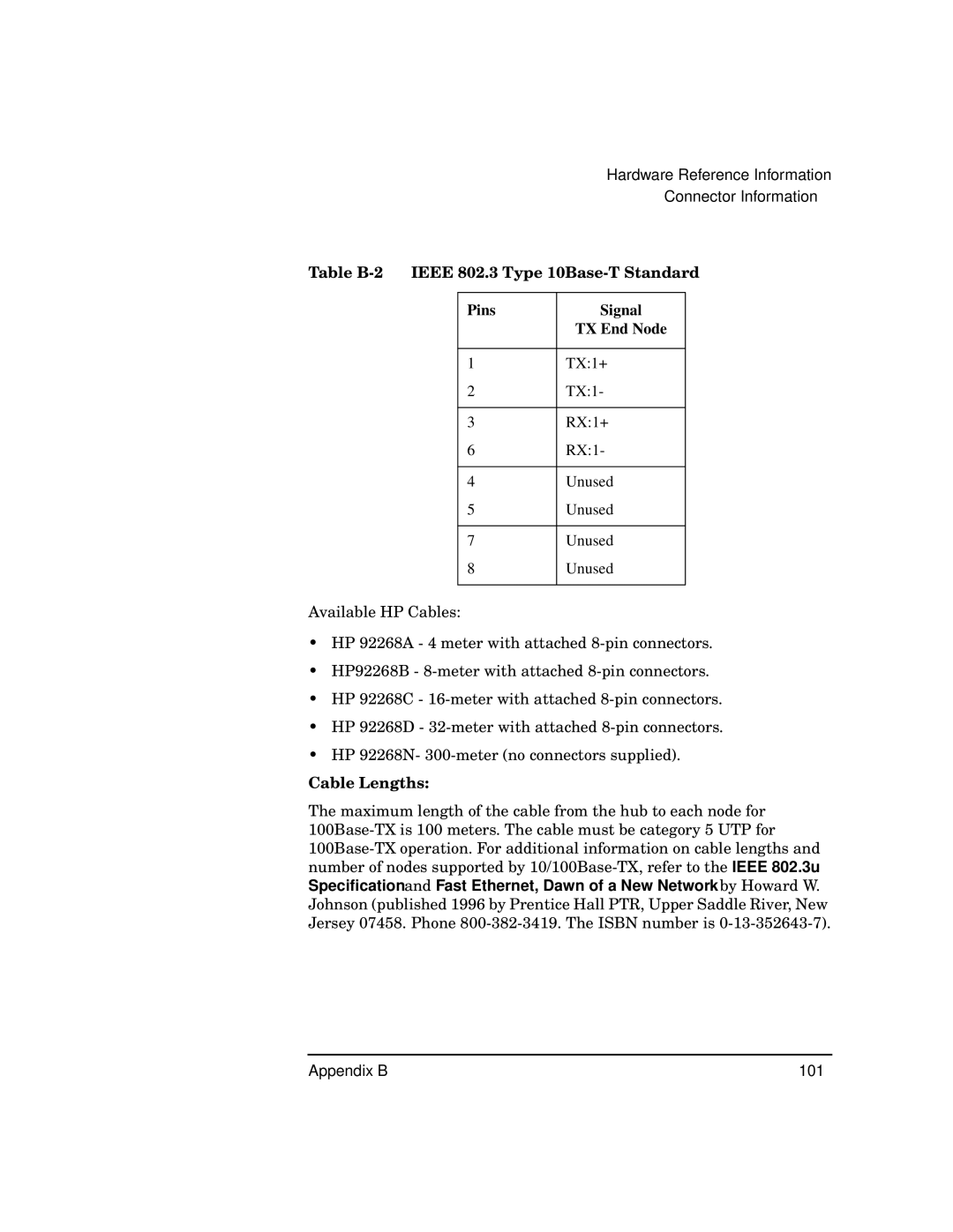 HP PB 10 manual Cable Lengths 