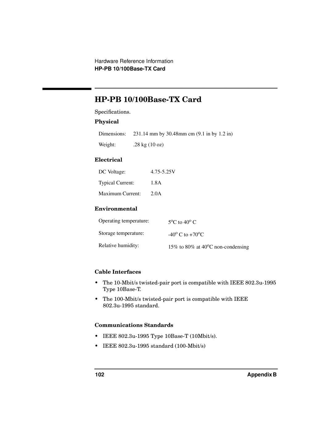 HP manual HP-PB 10/100Base-TX Card 