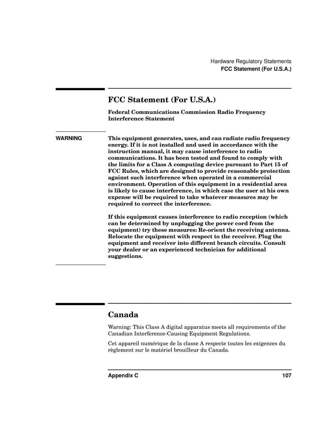 HP PB 10 manual FCC Statement For U.S.A, Canada 