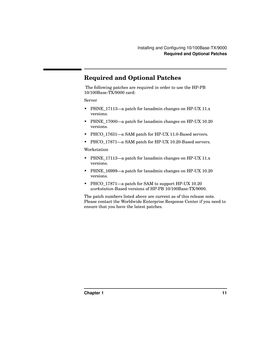 HP PB 10 manual Required and Optional Patches 