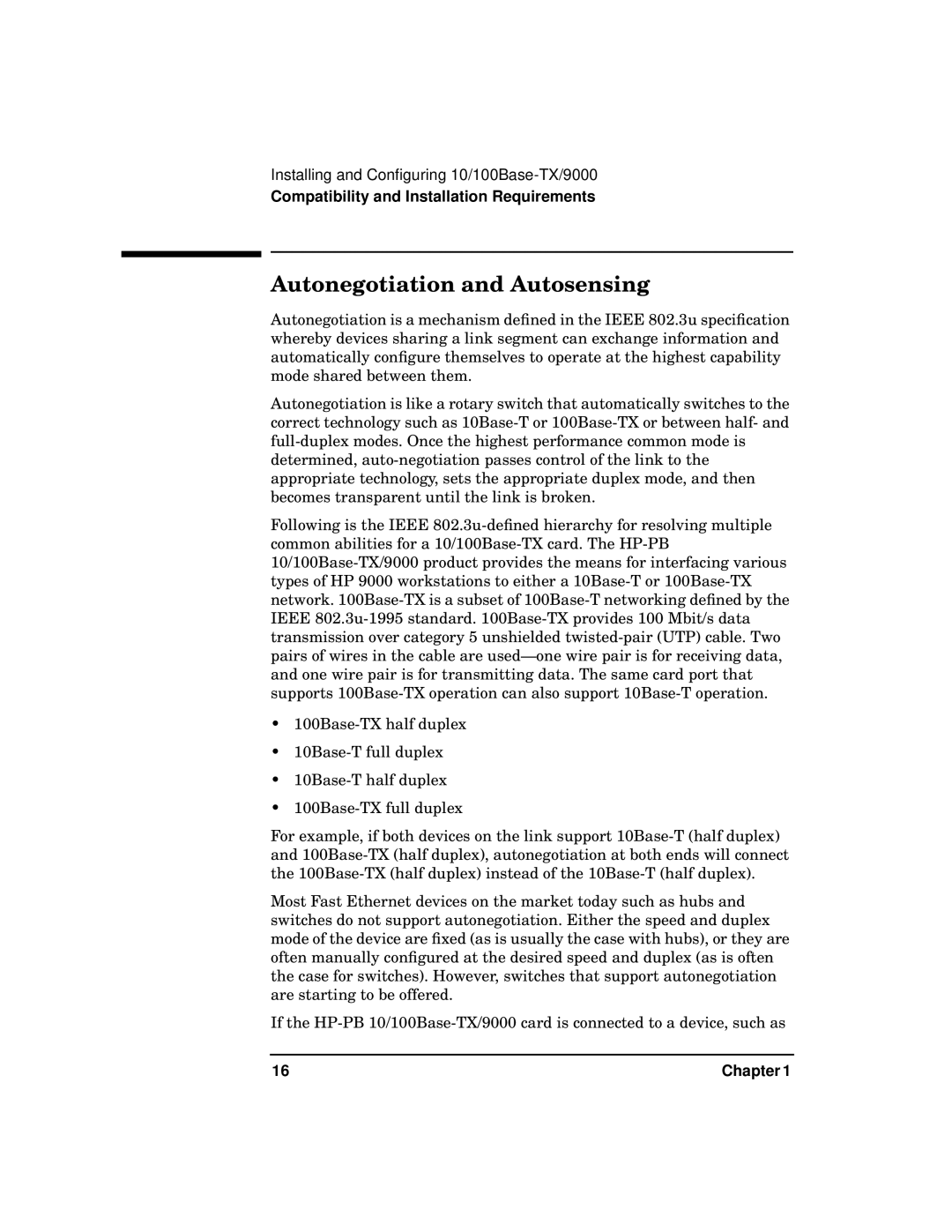 HP PB 10 manual Autonegotiation and Autosensing 