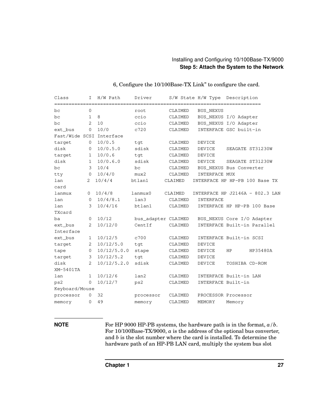 HP PB 10 manual Conﬁgure the 10/100Base-TX Link to conﬁgure the card 