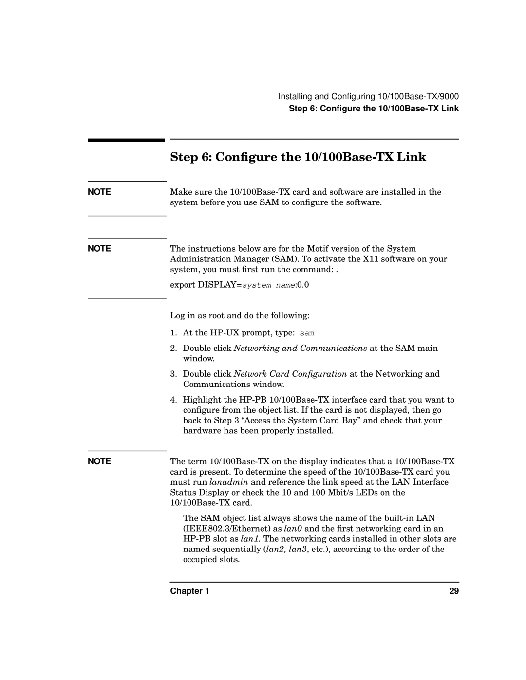 HP PB 10 manual Conﬁgure the 10/100Base-TX Link 