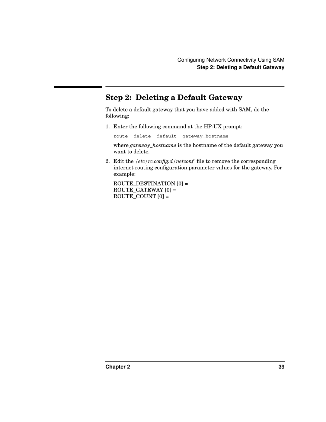 HP PB 10 manual Deleting a Default Gateway 