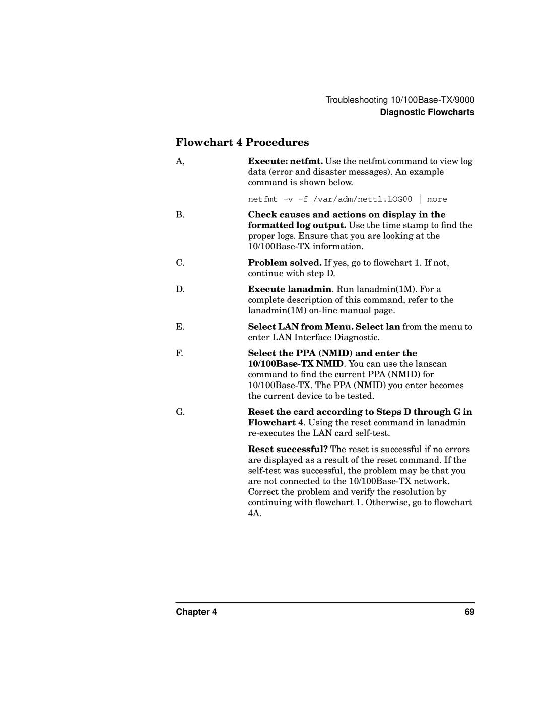 HP PB 10 Flowchart 4 Procedures, Check causes and actions on display, Select LAN from Menu. Select lan from the menu to 