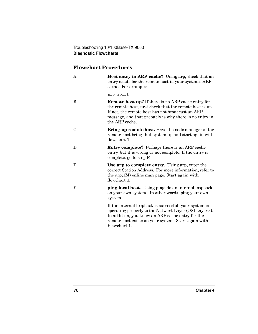 HP PB 10 manual Flowchart Procedures, Host entry in ARP cache? Using arp, check that an 