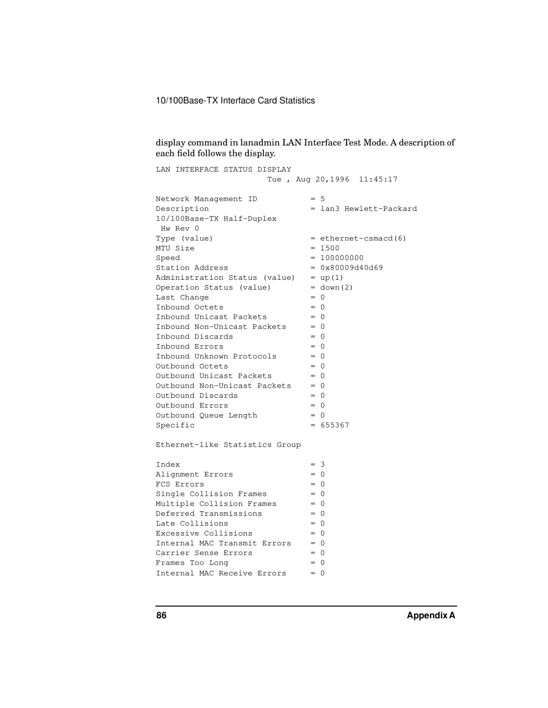 HP PB 10 manual 10/100Base-TX Interface Card Statistics 