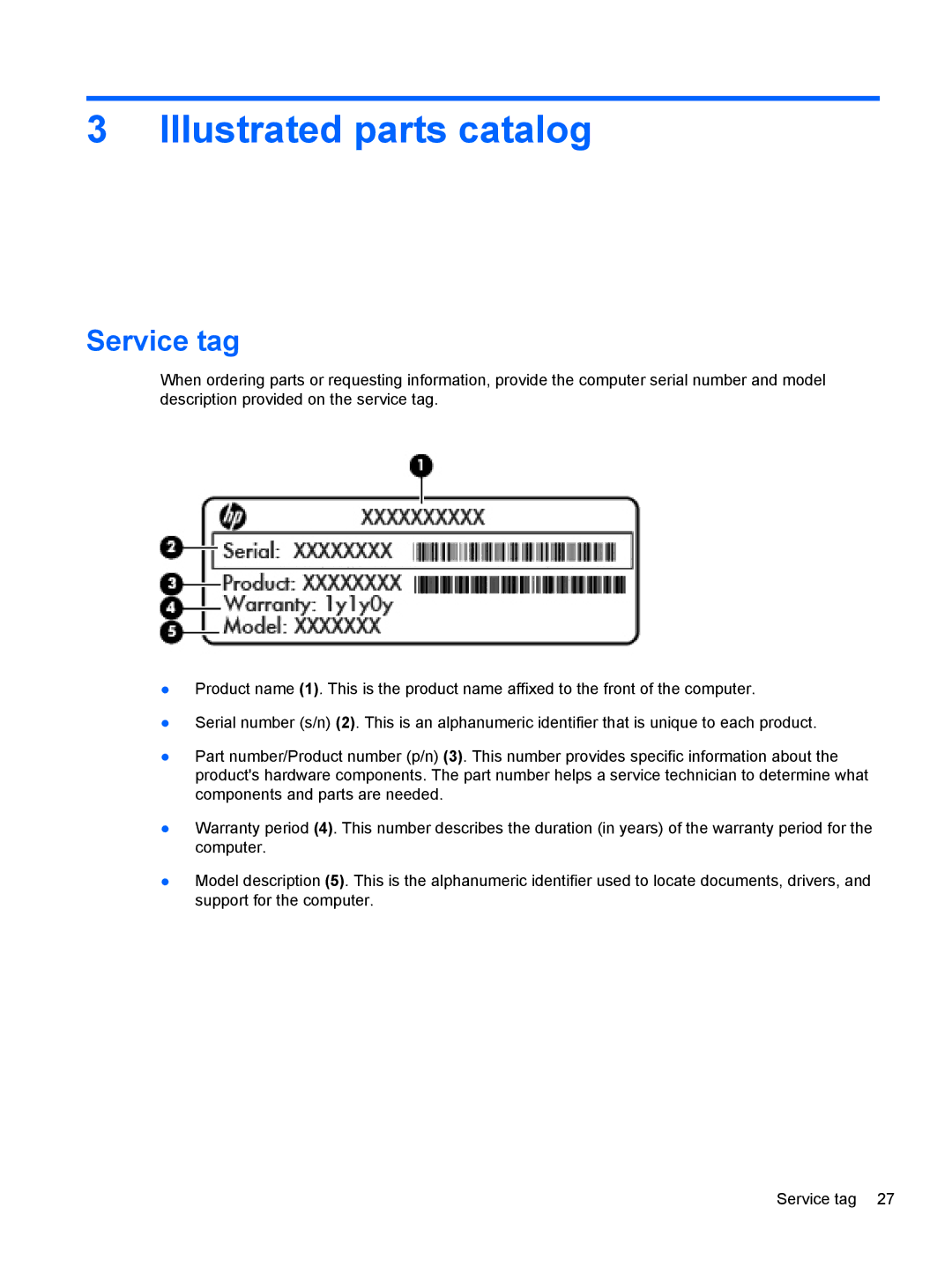 HP PB 6460B LQ177AW#ABA, QS020US, QX760US, LJ540UT 14 LJ540UT#ABA manual Illustrated parts catalog, Service tag 