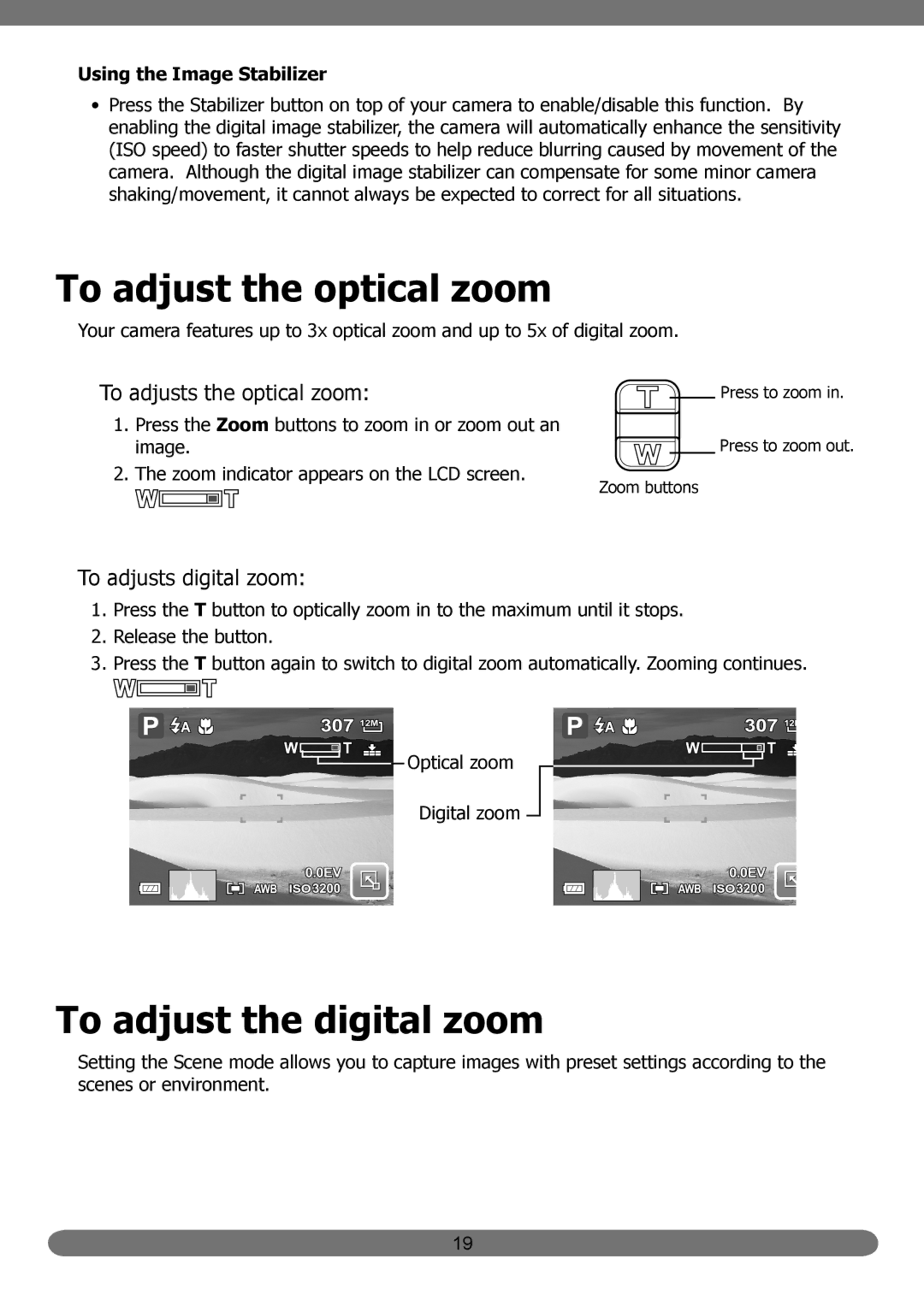 HP PB360t/PW360t manual To adjust the optical zoom, To adjust the digital zoom, Digital zoom 