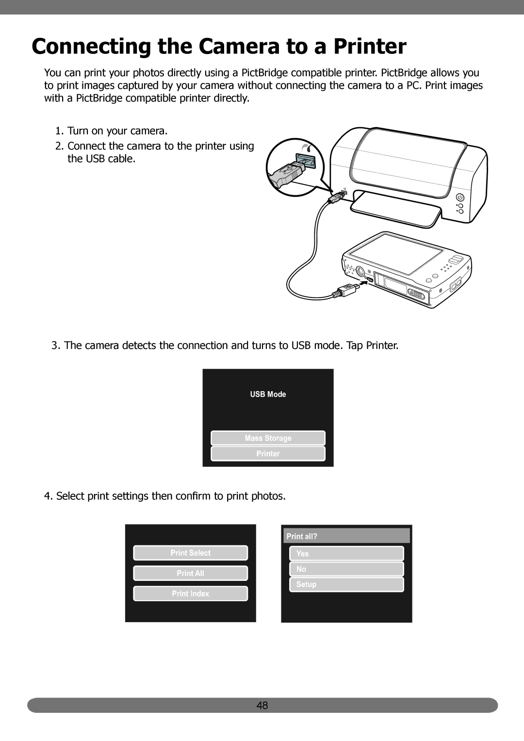 HP PB360t/PW360t manual Connecting the Camera to a Printer 