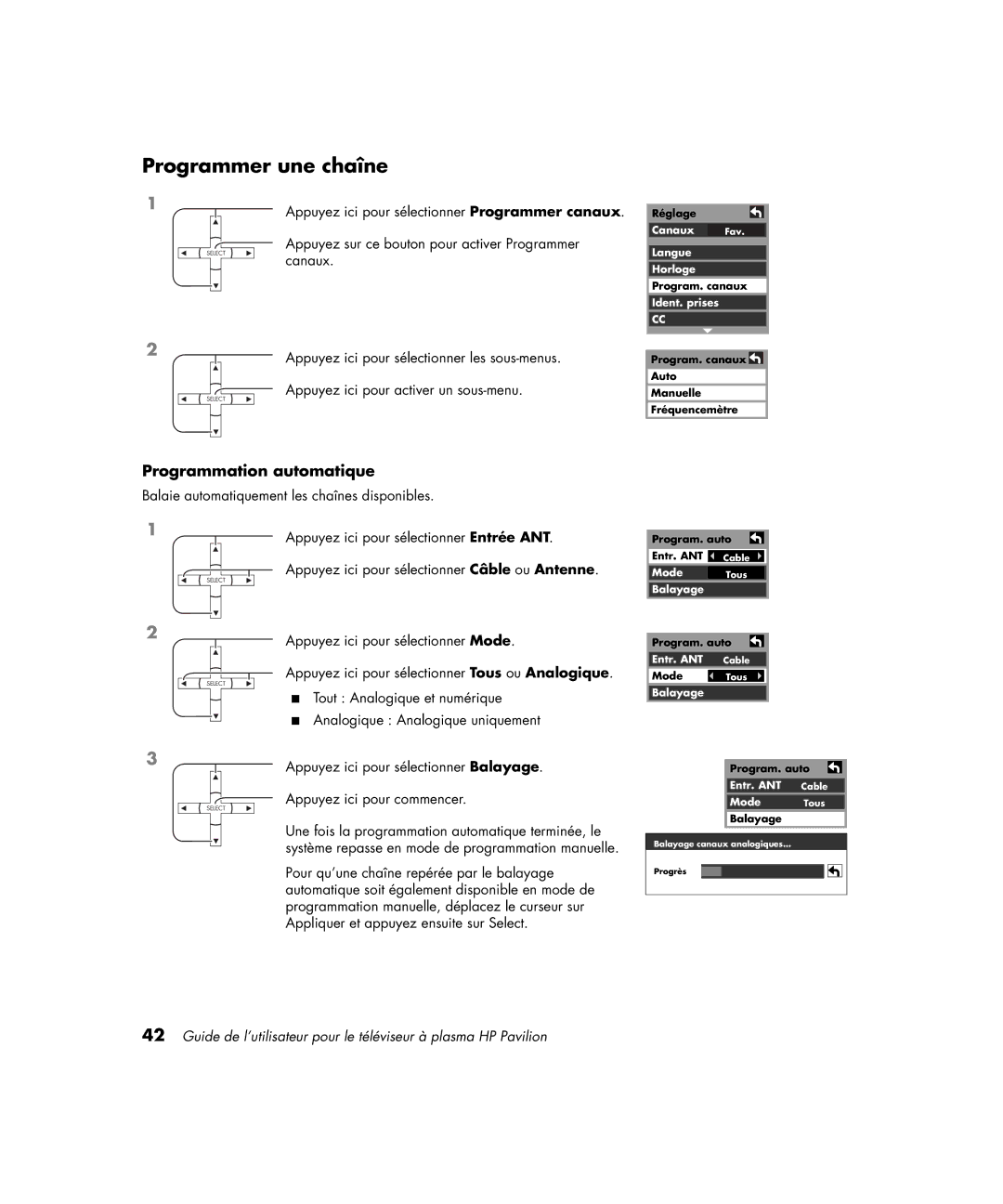 HP PE4200N 42 inch manual Programmer une chaîne, Programmation automatique 