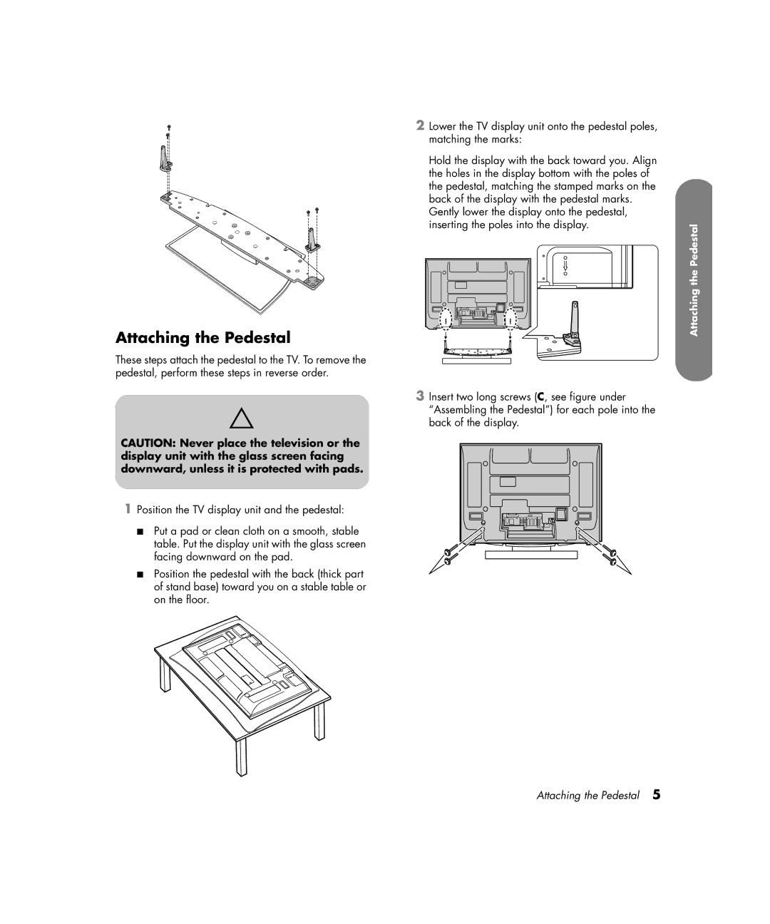 HP PE4200N 42 inch manual Attaching the Pedestal 