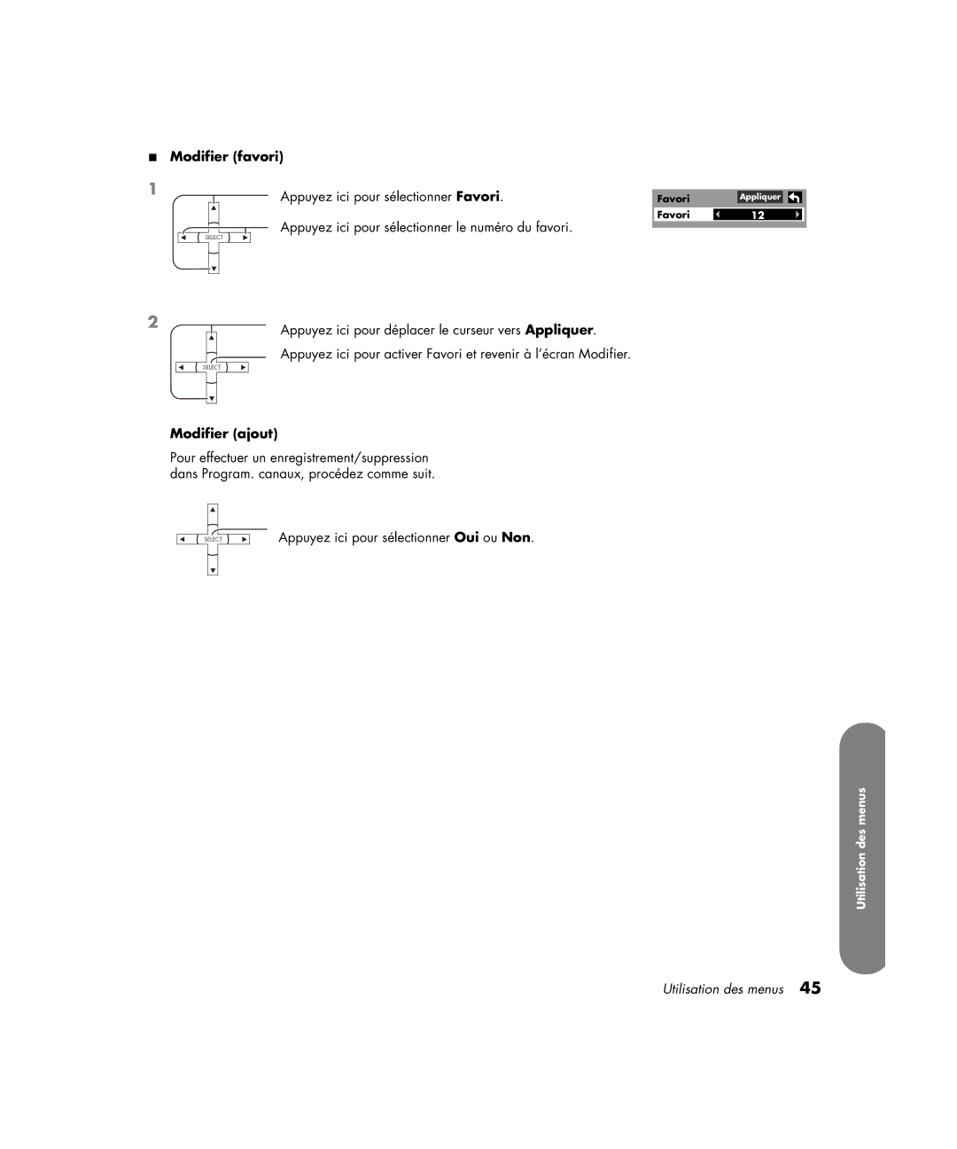 HP PE4200N 42 inch manual Modifier favori, Modifier ajout 