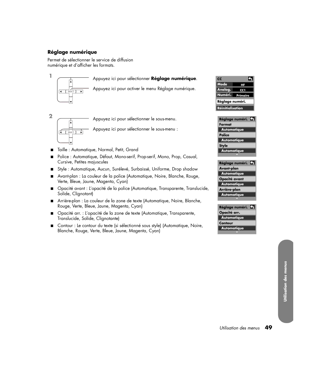 HP PE4200N 42 inch manual Réglage numérique 