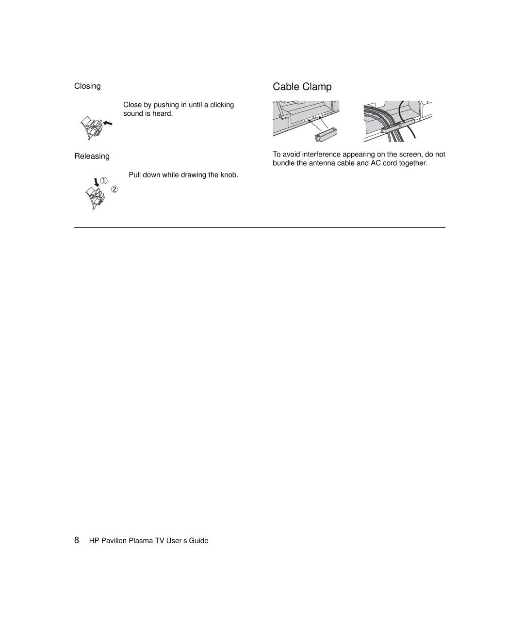 HP PE4200N 42 inch manual Cable Clamp, Closing, Releasing 