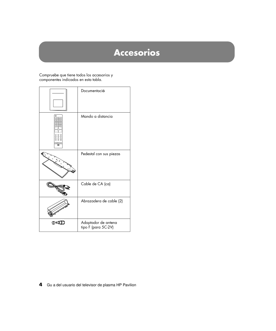 HP PE4200N 42 inch manual Accesorios 