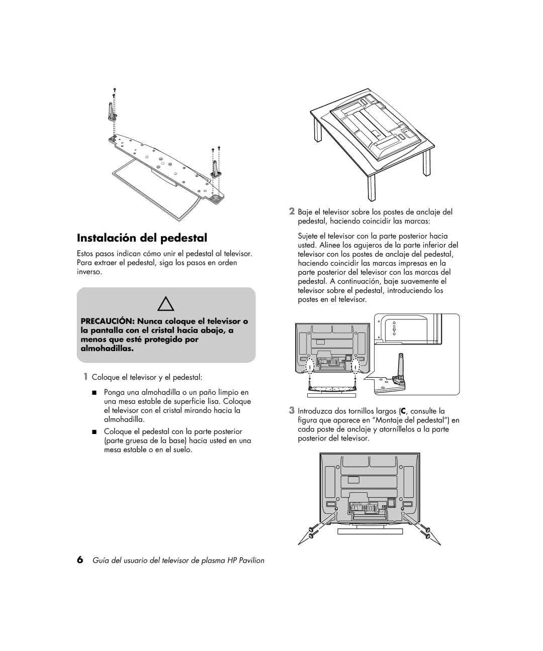 HP PE4200N 42 inch manual Instalación del pedestal 