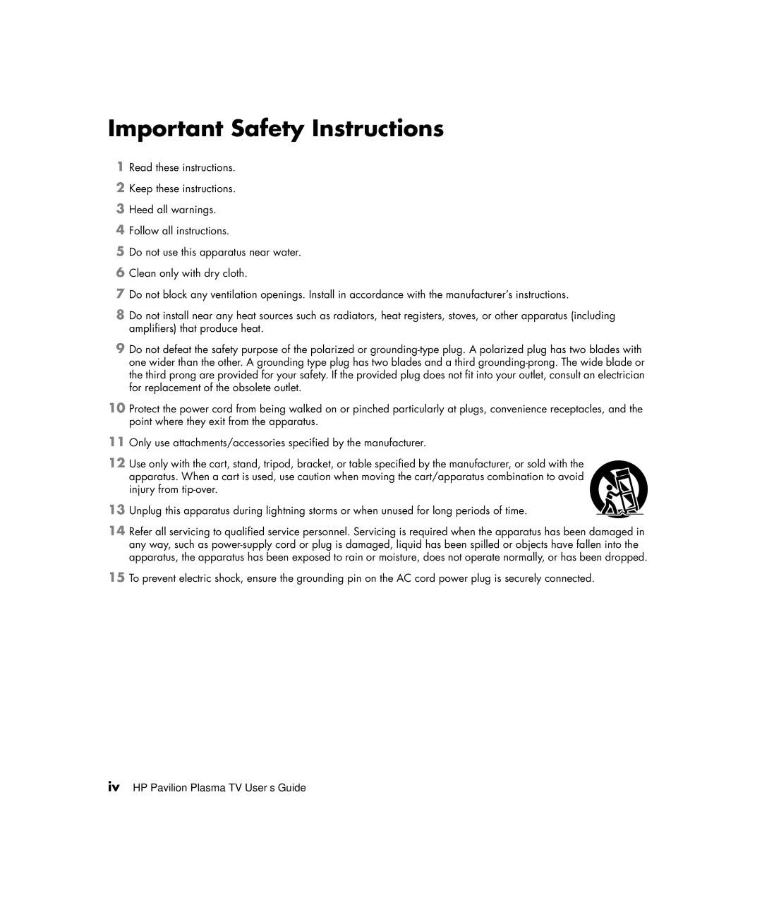 HP PE4200N 42 inch manual Important Safety Instructions 