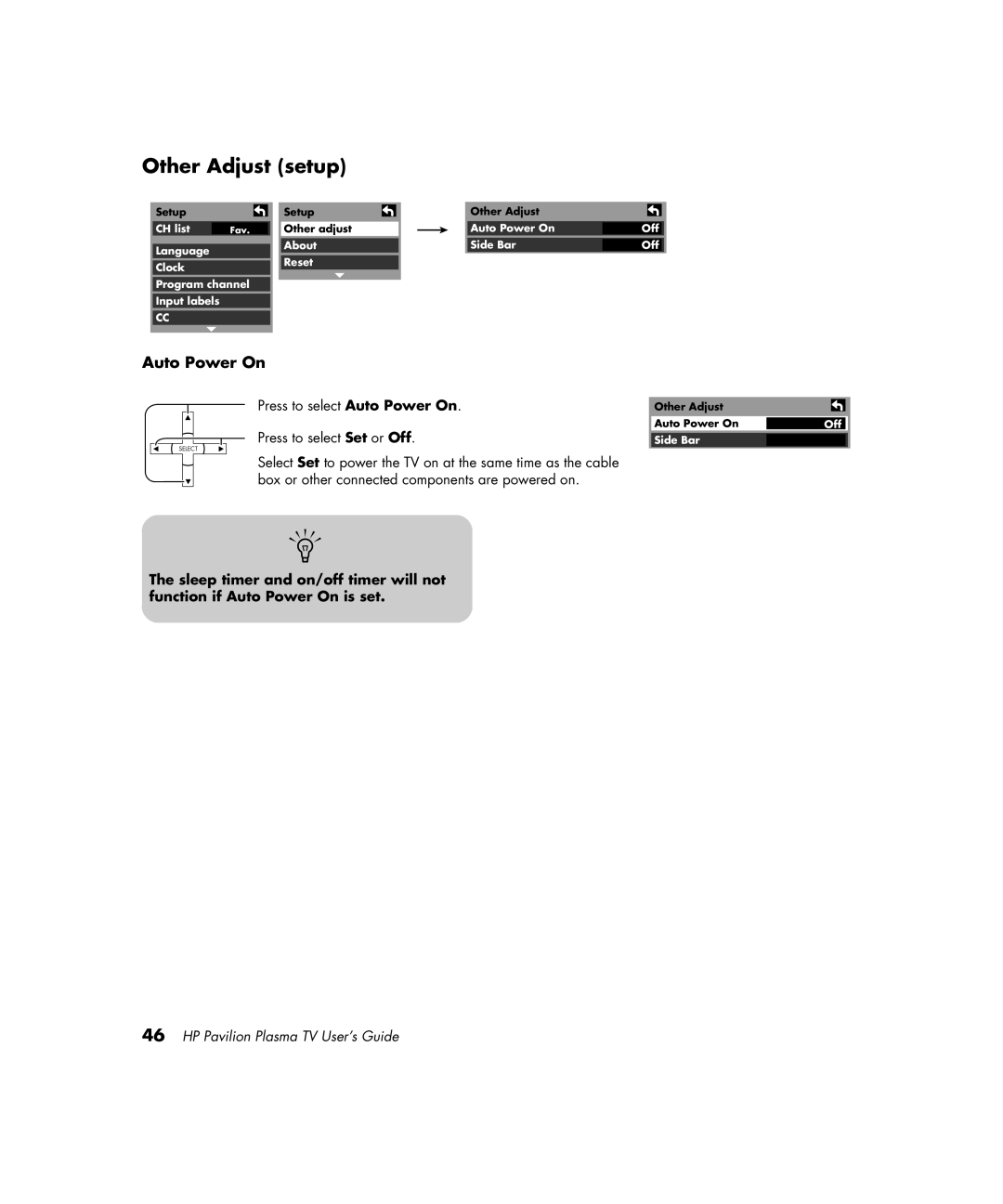 HP PE4200N 42 inch manual Other Adjust setup, Auto Power On 