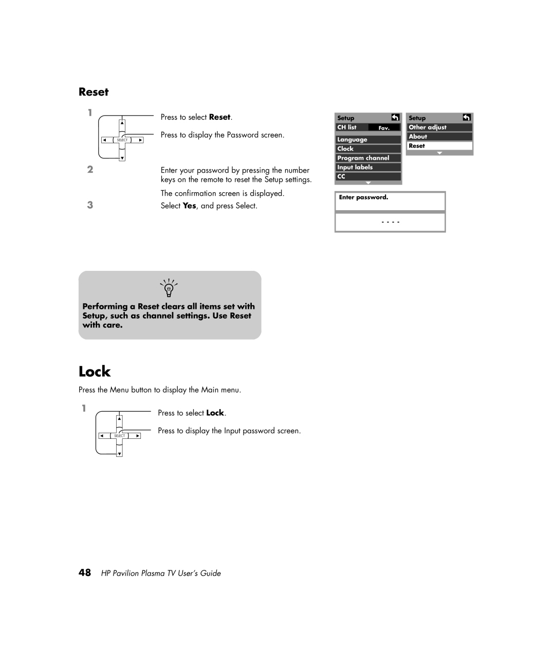 HP PE4200N 42 inch manual Lock, Reset 