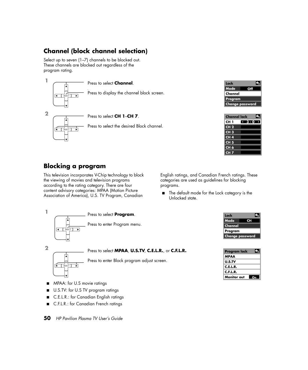 HP PE4200N 42 inch manual Channel block channel selection, Blocking a program 