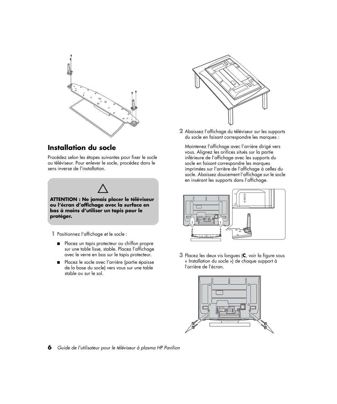 HP PE4200N 42 inch manual Installation du socle 