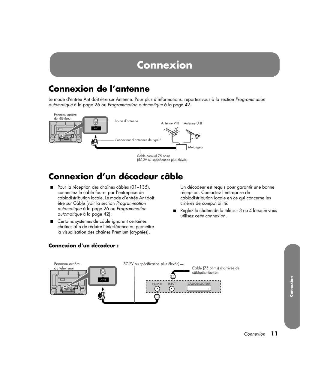 HP PE4200N 42 inch manual Connexion d’un décodeur 