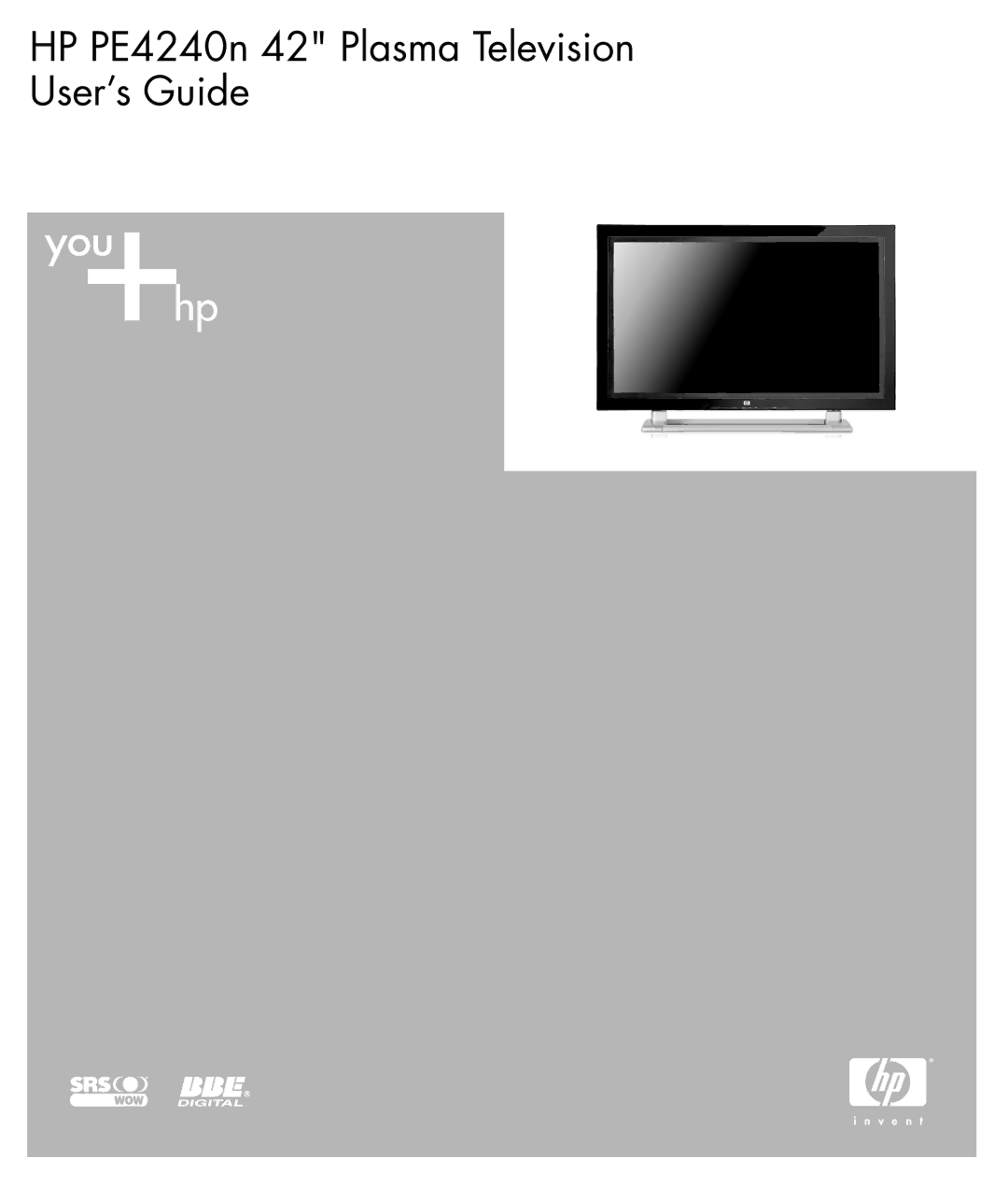 HP PE4240N 42 inch manual HP PE4240n 42 Plasma Television User’s Guide 