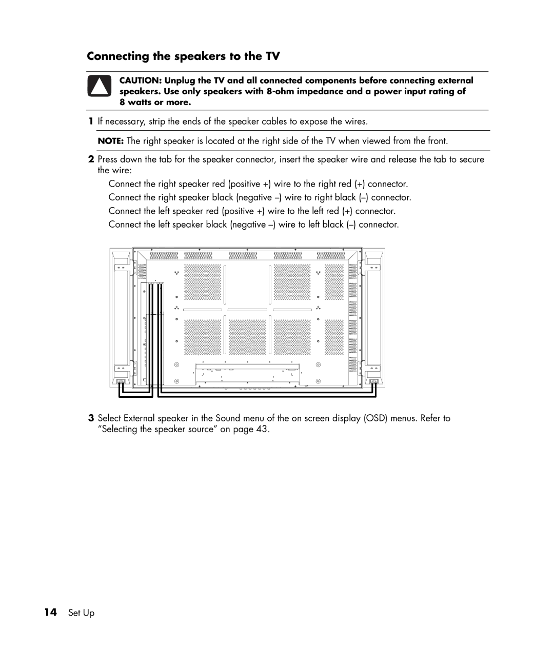 HP PE4240N 42 inch manual Connecting the speakers to the TV 