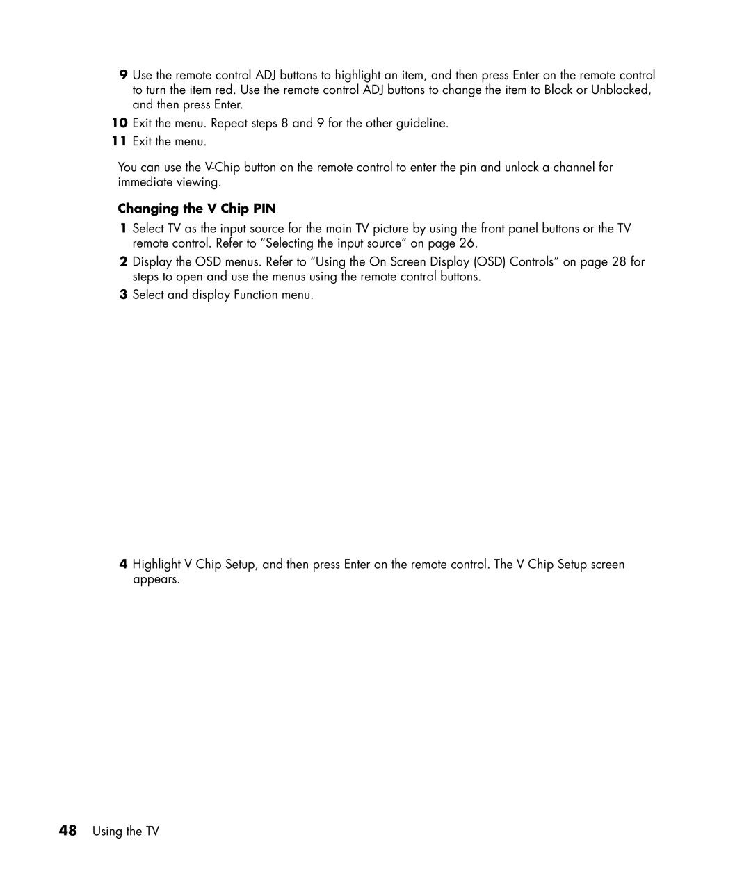 HP PE4240N 42 inch manual Changing the V Chip PIN 