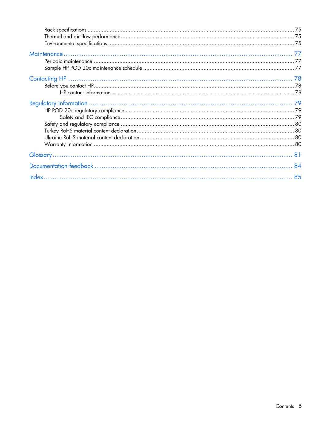 HP Performance Optimized Data Center (POD) 20cp manual Periodic maintenance Sample HP POD 20c maintenance schedule 