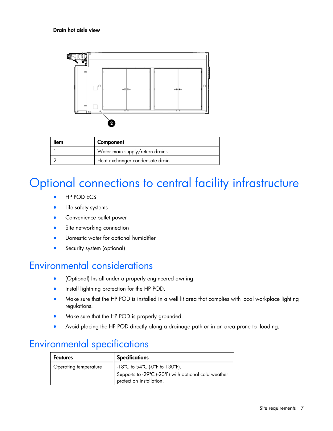 HP Performance Optimized Data Center (POD) 20cp manual Optional connections to central facility infrastructure 