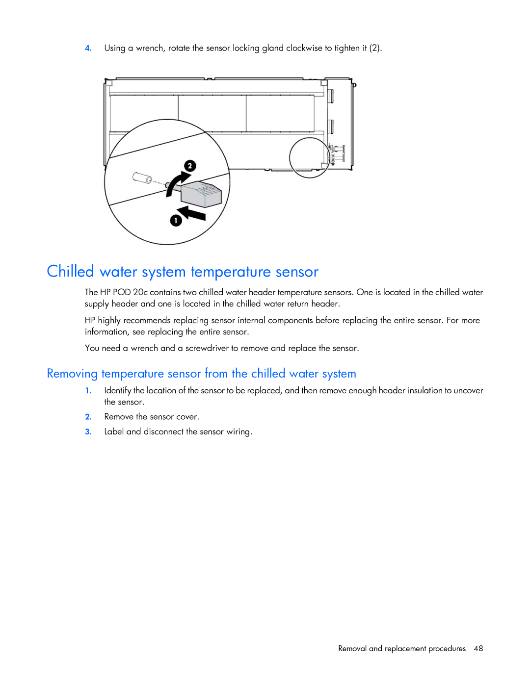 HP Performance Optimized Data Center (POD) 20cp manual Chilled water system temperature sensor 