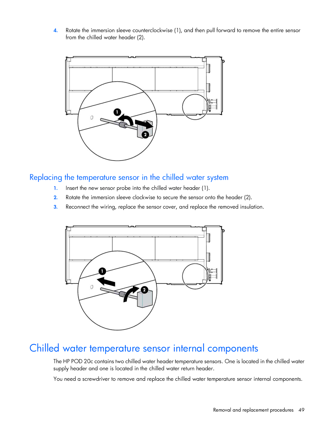 HP Performance Optimized Data Center (POD) 20cp manual Chilled water temperature sensor internal components 