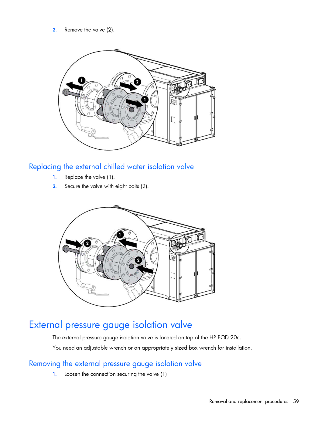 HP Performance Optimized Data Center (POD) 20cp manual External pressure gauge isolation valve 