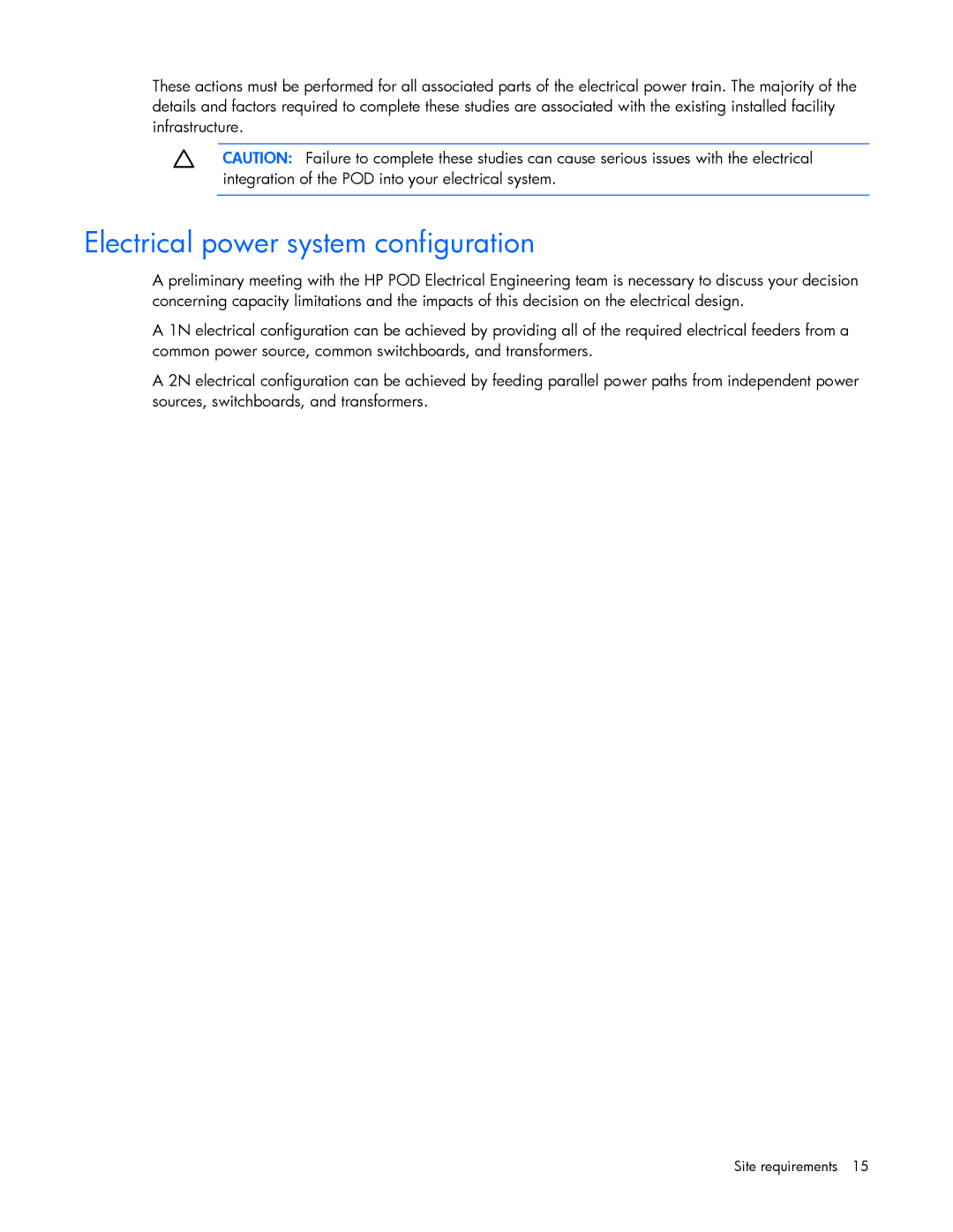 HP Performance Optimized Data Center (POD) 20cp manual Electrical power system configuration 