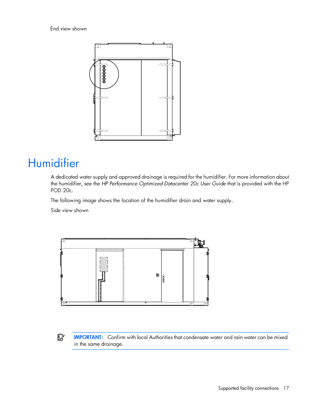 HP Performance Optimized Data Center (POD) 20cp manual Humidifier, End view shown 