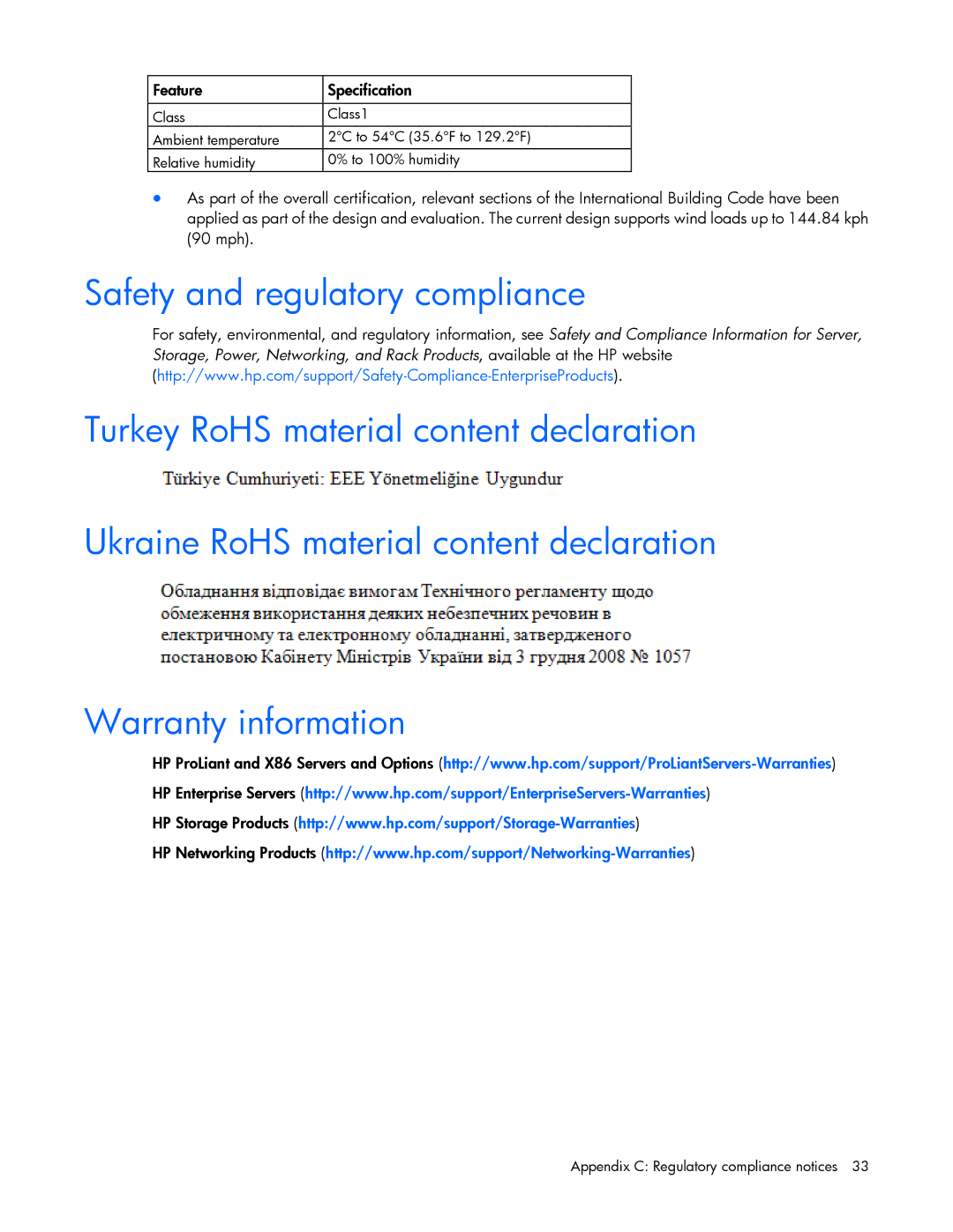 HP Performance Optimized Data Center (POD) 20cp manual Safety and regulatory compliance, Warranty information 