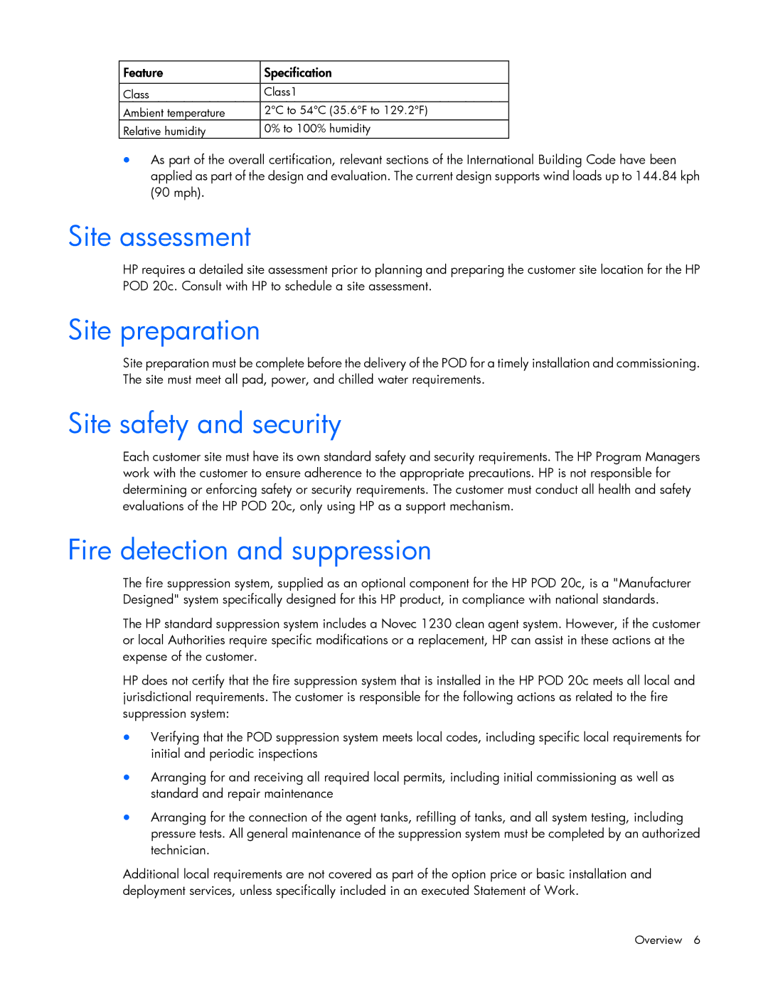 HP Performance Optimized Data Center (POD) 20cp manual Site assessment, Site preparation, Site safety and security 