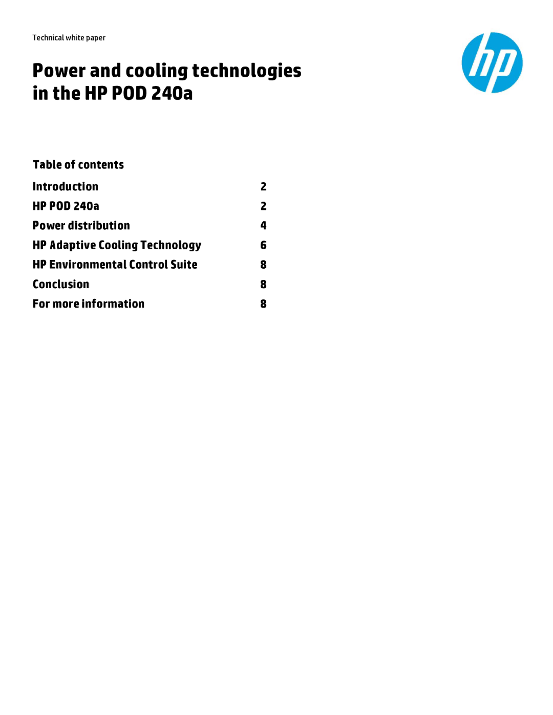 HP Performance Optimized Data Center (POD) 240a manual Power and cooling technologies in the HP POD 240a 