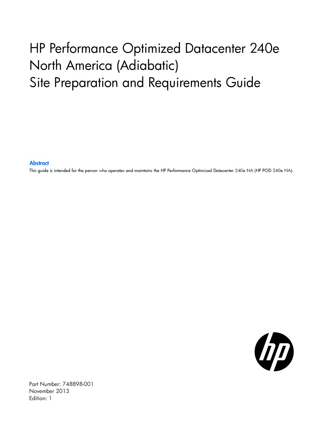 HP Performance Optimized Data Center (POD) 240a manual Abstract 