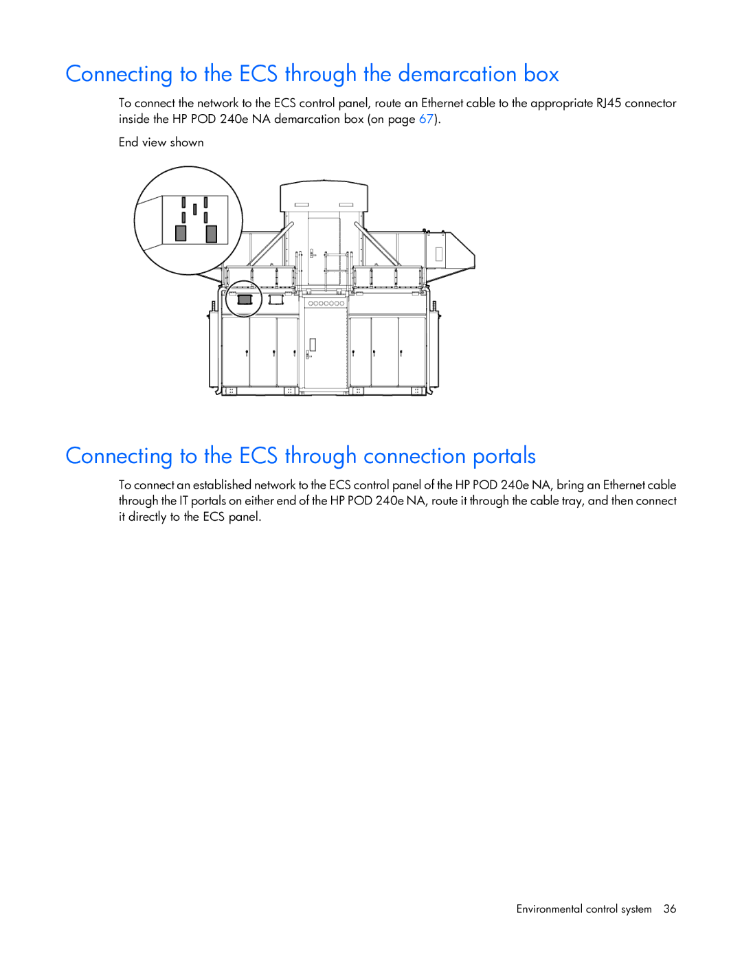 HP Performance Optimized Data Center (POD) 240a manual Connecting to the ECS through the demarcation box 